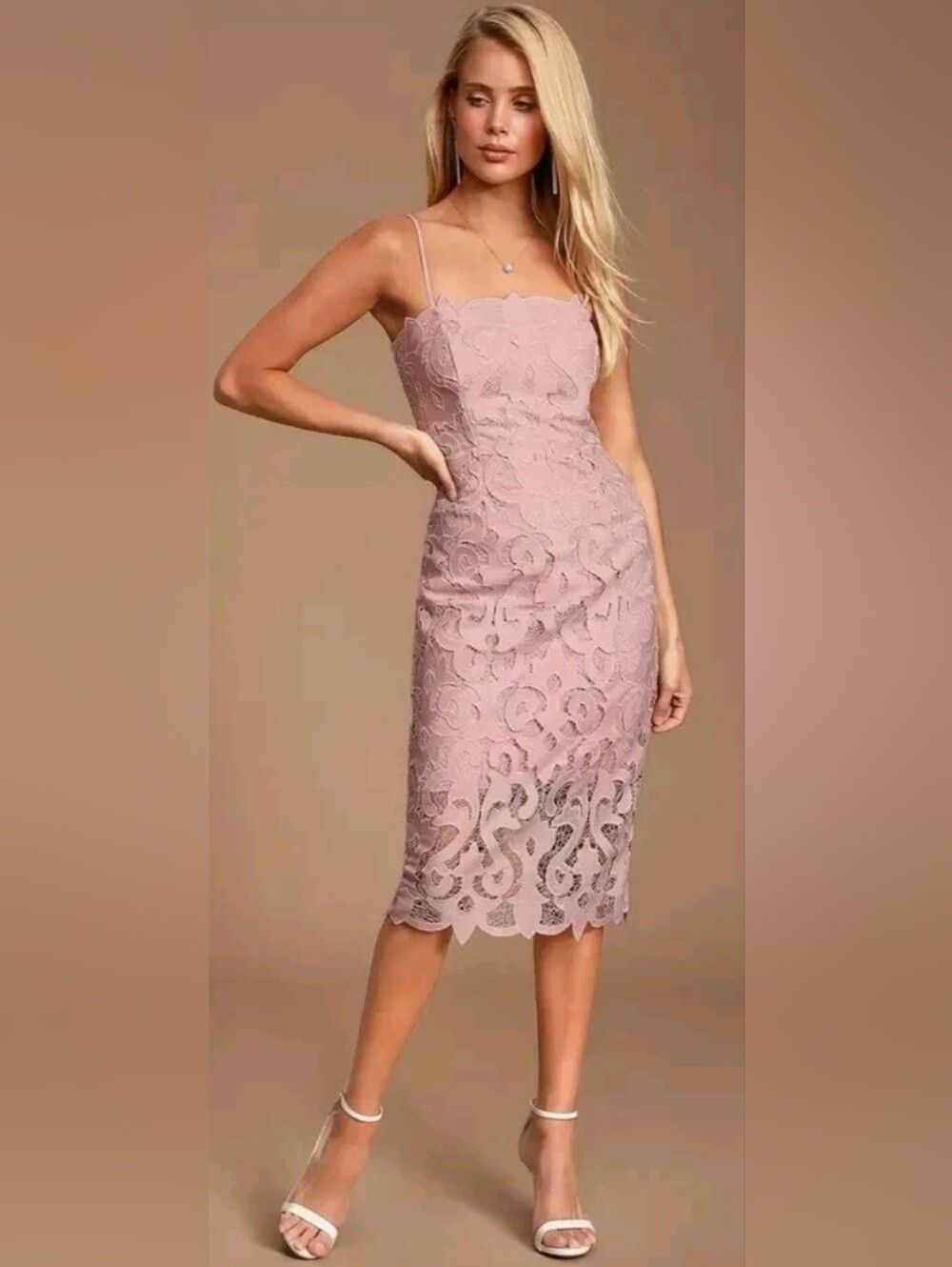Bardot Dusty Pink Chantaly Lace Midi Dress Size 12,  Nwor